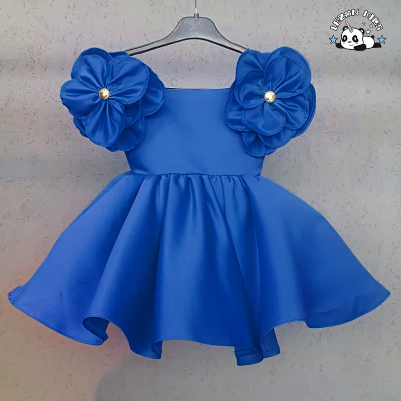 LEZONKIDS - Vestido de Princesa para Meninas com Manga Bufante e Flores, Vestido de Festa para Meninas